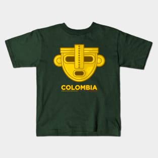 Ancient colombian indigenous golden mask design Kids T-Shirt